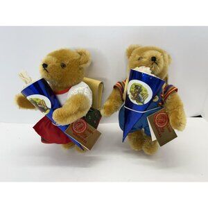 Hermann Boy And Girl Teddy Bears With Backpacks School Mohair With Tags 8 Inch